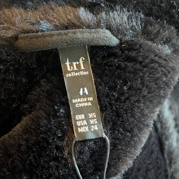 Zara Black Faux Suede Biker Jacket with Faux Fur Collar - Picture 5 of 7